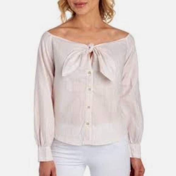 Free People | Hello There | Off The Shoulder Tie Front Button Down Blouse - Picture 1 of 7